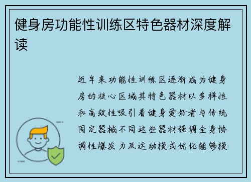 健身房功能性训练区特色器材深度解读